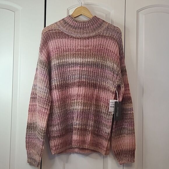 Nordstrom Signature Open Stitch Mock Neck Sweater Rustic Pink Multi Size L & XL - Picture 10 of 16